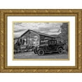 thumbnail image 1 of Vintage Photo Archive 18x13 Gold Ornate Wood Framed with Double Matting Museum Art Print Titled - Vintage Car in Front of Old Gas Station, 1 of 4