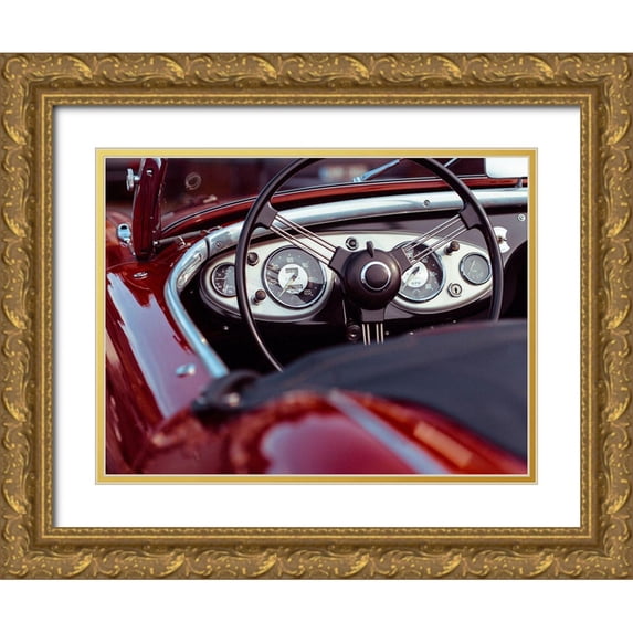 Vintage Photo Archive 24x19 Gold Ornate Wood Framed with Double Matting Museum Art Print Titled - Vintage Red Sports Car Interior