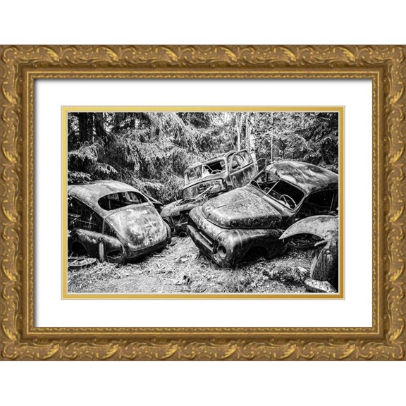 Vintage Photo Archive 32x23 Gold Ornate Wood Framed with Double Matting Museum Art Print Titled - Graveyard in the Forest