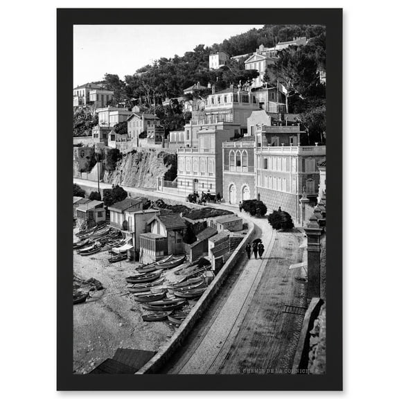 Vintage Photo Corniche Road I Marseilles France Artwork Framed Wall Art Print A4