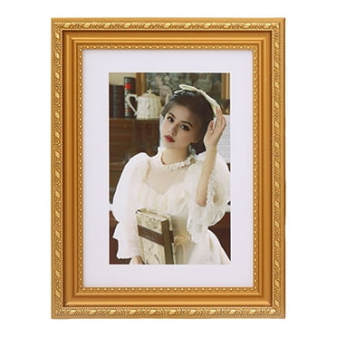 Vintage Photo Frame European Style Photo Frame with Back Hook Shatterproof Tabletop Picture Frame for Home Office Decor-M,Golden