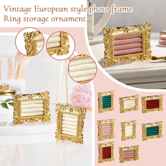 Vintage Photo Frame Ring Organizer for Jewelry, Ornament Holder Display Stand with intricate Gold-toned detailing, Jewelry Holder Organizer for Vanity Countertop, Bedroom Dresser