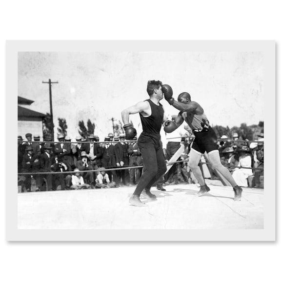 Vintage Photo Jack Johnson Boxer Kaufmann Punch Boxing Match Artwork Framed Wall Art Print A4