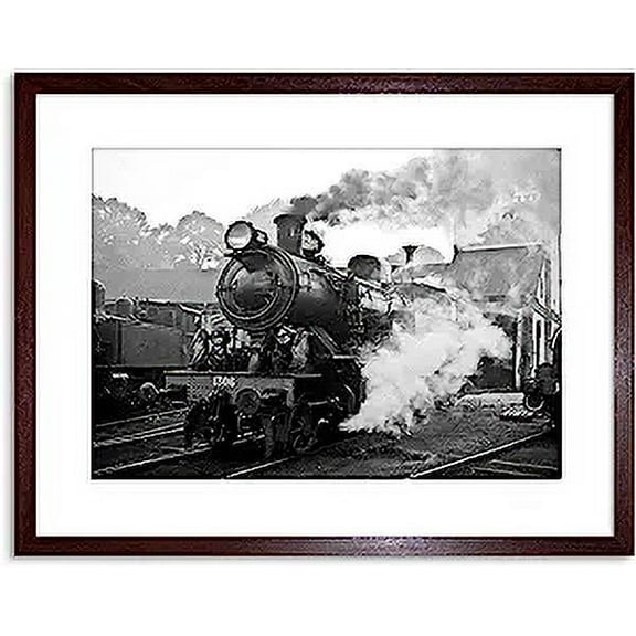 Vintage Photo Steam Train Black White Engine Artwork Framed Wall Art Print 9X7 Inch