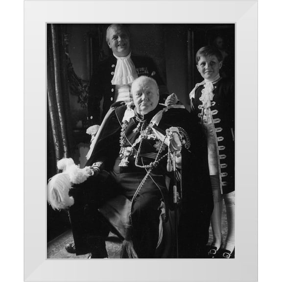 Vintage Photography 12x14 White Modern Wood Framed Museum Art Print Titled - Winston Churchill with his Son and Grandson 1950