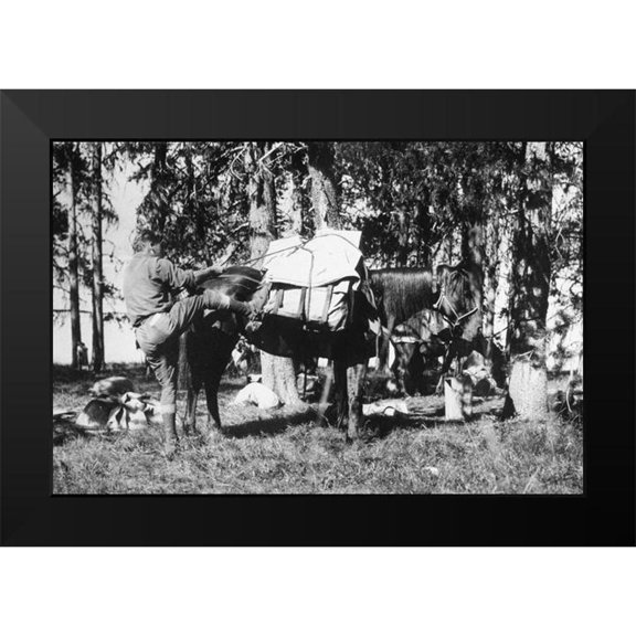 Vintage Photography 14x11 Black Modern Framed Museum Art Print Titled - Mule Packing