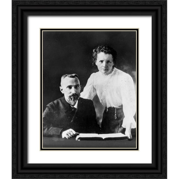 Vintage Photography 20x24 Black Ornate Wood Framed with Double Matting Museum Art Print Titled - Pierre and Marie Curie 1900