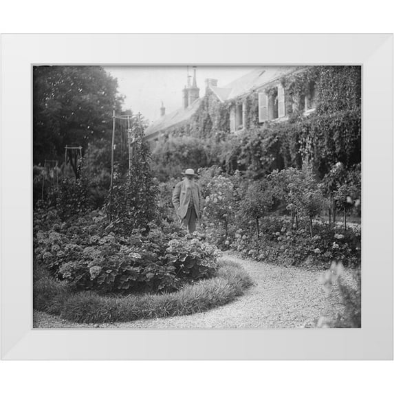 Vintage Photography 24x20 White Modern Wood Framed Museum Art Print Titled - Claude Monet at his House at Giverny 1921