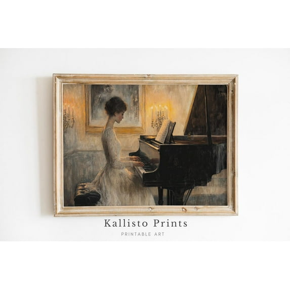 Vintage Piano Art Print Poster, Elegant Woman Playing Grand Piano, Romantic Classical Music Wall Art, Victorian Home Decor, 1127, Size 12x18 UNFFRAMED F03.1.6l2030