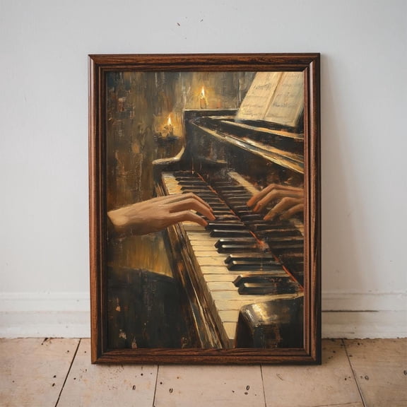 Vintage Piano , Classical Music Decor, Vintage Grand Piano Print, Elegant Candlelit Jazz Wall Artwork For Home, Musician UNFRAMED Poster, Wall Art for Decor, Present, 8x12