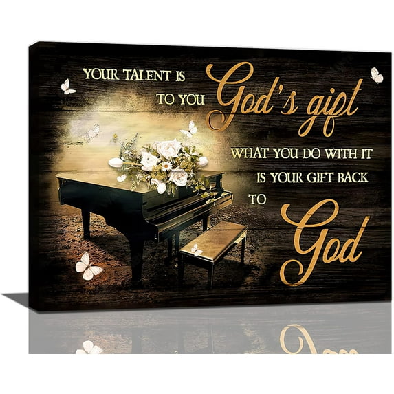 Vintage Piano Music Decor Wall Art You Talent Is God‘s Gift Instrument Musical Pictures Wall Decor Pianist Musician Gift Canvas Painting Prints Artwork Decoration Framed for Music Room Bedroom 12"x16"
