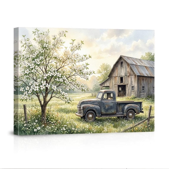 Vintage Pickup Truck Old Barn Blooming Dogwood Tree Rustic Countryside ...
