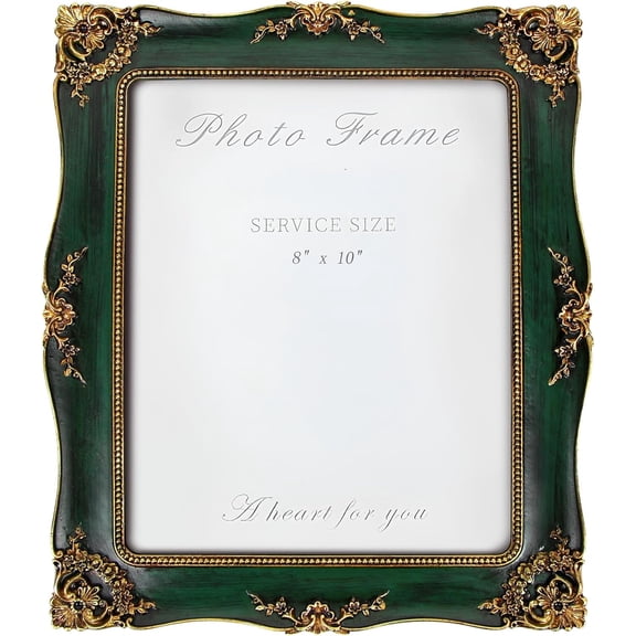 Vintage Picture Frame 8x10 Inch, Ornate Photo Frame for Wall or Tabletop Display, Antique Picture Frame with Real Glass & Hook for Home Decor - Mother's Day Birthday Gift (Green)