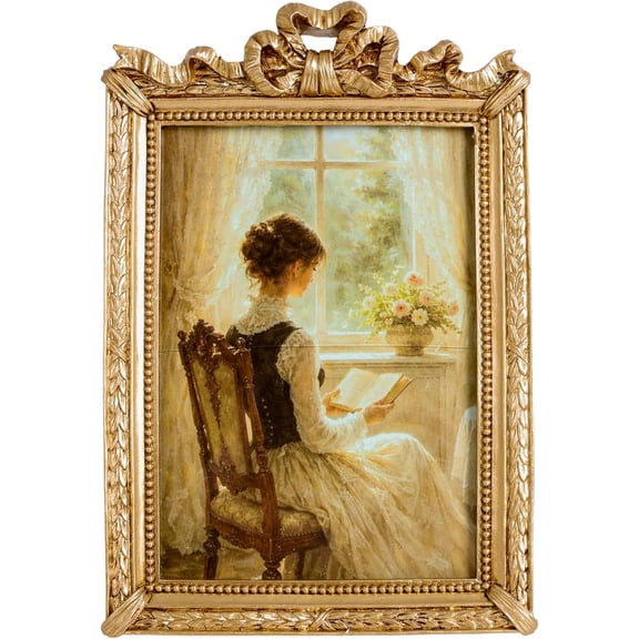 Vintage Picture Frame, Gold Antique Resin Photo Frame with Glass Front, for Tabletop & Wall Decor, for Living Room, Bedroom, Office, Shelf and Mantel Display, Rectangle, Gold, 5x7 Inches
