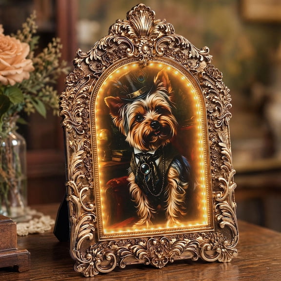 Vintage Picture Frame, LED Backlit Antique Bronze Gold Ornate Style for 5x7inch photograph for Tabletop Display