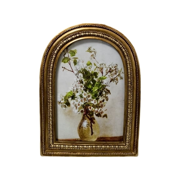 Vintage Picture Frame Resin Arched Decor, Ornate Embossed Border, Warm Home Accent for Photos, Living Area Display