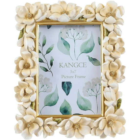 Vintage Picture Frames 5x7 Antique White and Gold Ornate Flower Picture Frames for Tabletop and Wall Mount Decorative Gallery Wall Decor Rustic Home Decor （5x7 inch）