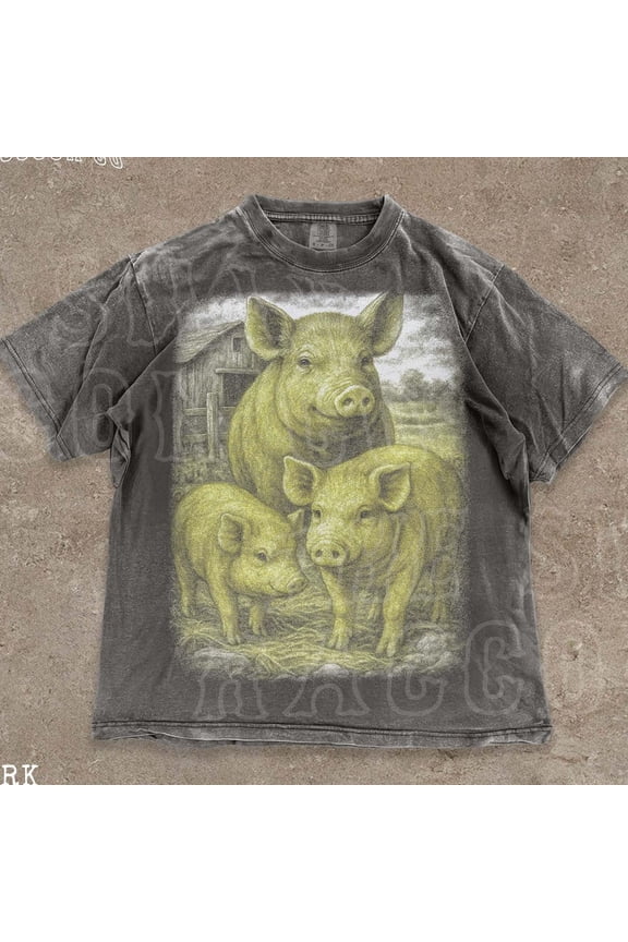 Vintage Pig Shirt, Farm Animal T-Shirt, Cottagecore Retro Graphic Tee For Men Women, 90S Farmer Gift DARK HEATHER Unisex S-5XL Hot Trending Shirt, Vintage Birthday Gift