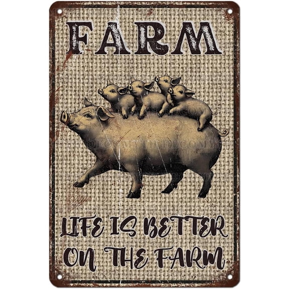Vintage Pig Tin Sign Farm Life Is Better on the Farm Retro Metal Wall Art Plaque for Cafe Bathroom Garden Coop Farmhouse Decor 12 x 8 Inch