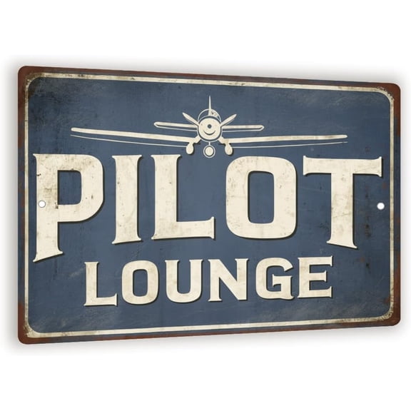 Vintage "Pilot Lounge" Metal Sign  Rustic Airplane Wall Decor  8"x 12" Aviation-Themed Wall Art For Pilots And Airplane Lovers