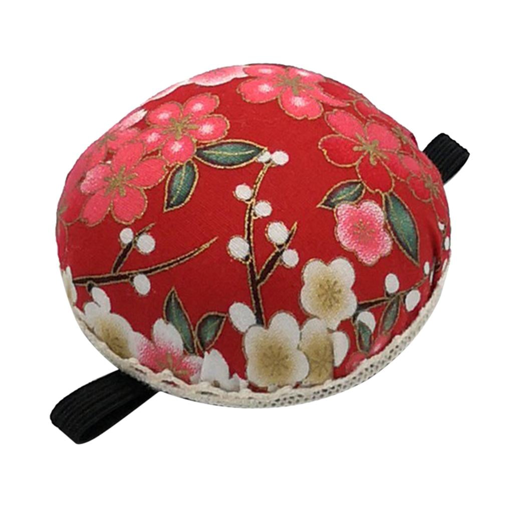 Magnetic Pin Cushion Round Shape with 100pcs Black Plastic Head Pins, Red