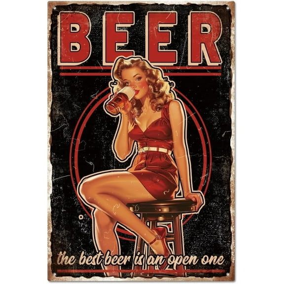 Vintage Pin Up Lady Metal Tin Sign 812inch Retro Beer Woman Funny Tin Room Door Sign Cave Signs Art Plaque Poster Wall Decor for Home Bars Cafe Pubs Club Decoration