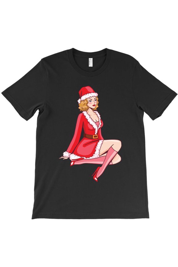 Vintage Pin-Up Girl In Mrs. Claus Suit Funny Holiday Graphic H49020 Unisex T-Shirt, Up to 5XL Available