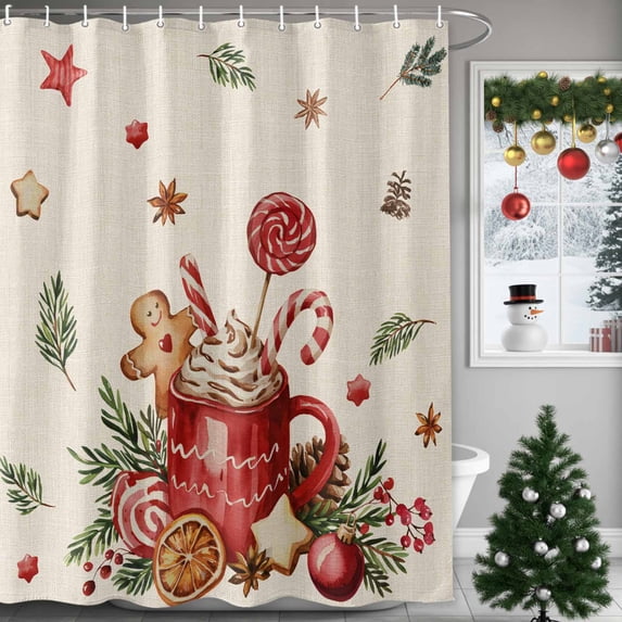 Shower Curtains Sets for Bathroom Decor Vintage Pine Branch Gingerbread Waterproof Bathroom Curtain with Hooks, Cappuccino on Linen for Bathroom Decor,36x72IN