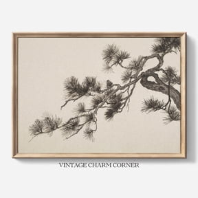 Vintage Pine Branch Sumi E Zen Unframed Paper Print