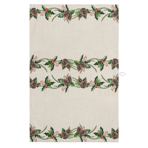 Vintage Pine Cone Kitchen Towels Dish Towel Pack of 1 Green Leaf Winter Plant Christmas Pastoral Soft Dish Cloth Set Absorbent Dishcloth for Drying Dishes, Hand Towels 18 x 28 Inches