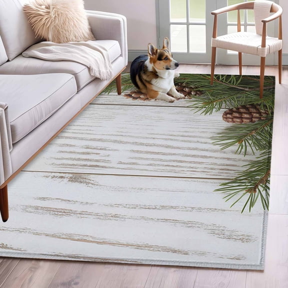 Vintage Pine Cones Area Rug 4x6 Washable Rug Non Slip Retro Botanical Watercolor Wooden Large Area Rug Indoor Floor Carpet for Entryway Bedroom Kitchen Living Room Home Office Dining Room Nursery