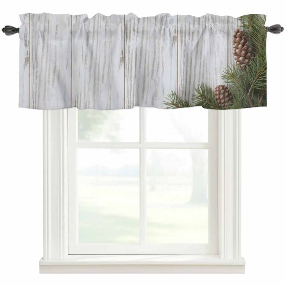 Vintage Pine Cones Valances for Windows Farmhouse Kitchen Curtains Valances Rod Pocket Valance Curtains for Windows Retro Botanical Watercolor Wooden Window Valances for Bathroom Bedroom 54"x18"