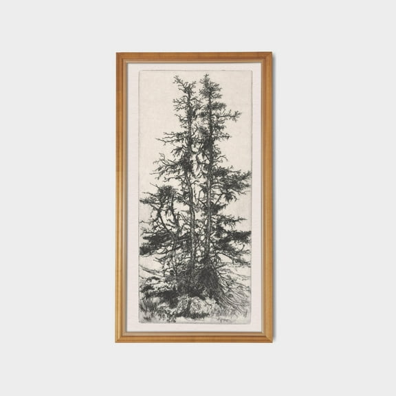 Vintage Pine Tree Etching Rustic Cabin Wall Art, 12X24 Poster UNFRAMED Poster, 16x24