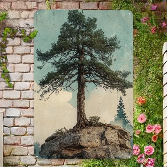 Vintage Pine Tree Iron Wall Art Sign - No Battery Needed, Power-Free Home & Bar Decor, Wall-Mounted 8x12 Inch Metal Signage for Living Room, Bathroom, Man Cave, Farmhouse, Garage - Unique Retro Gift
