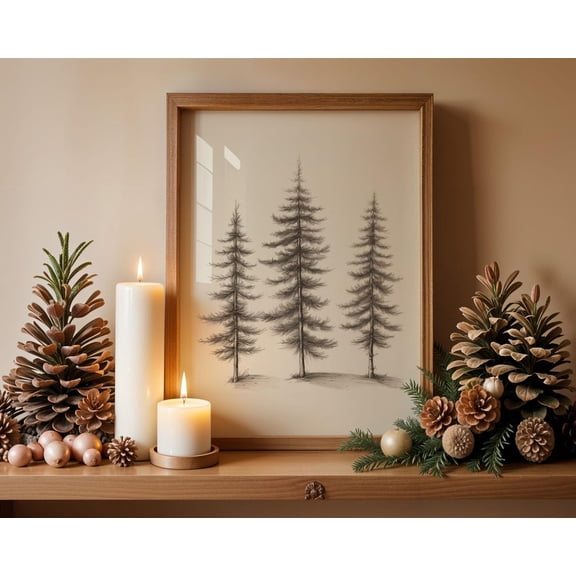 Vintage Pine Tree Print Rustic WinterWall Decor Poster Decor, Unframed Poster Size 12x18 F03.1.22l618