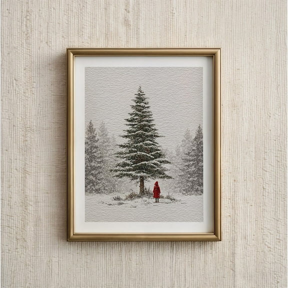 Vintage Pine Tree Sketch Snowy Spruce Pencil Drawing Home Decor, 24x36 UNFRAMED
