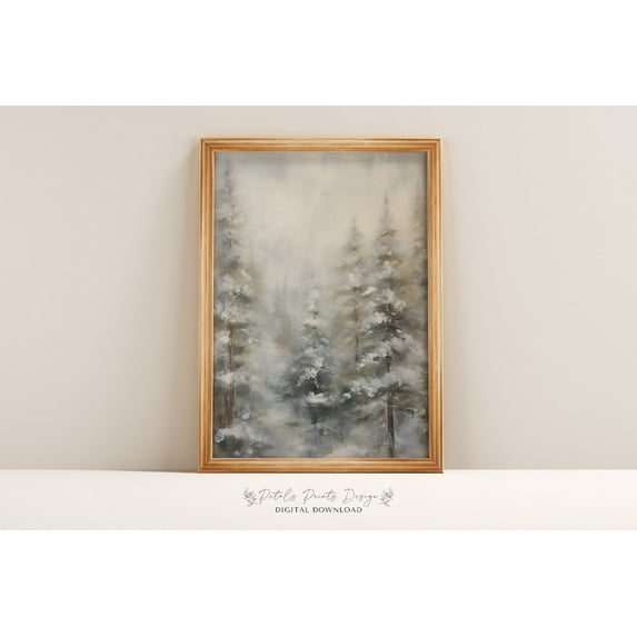 Vintage Pine Tree Winter Art Print, Rustic Decor Home Decor #2147, Unframed Canvas Size 8x12