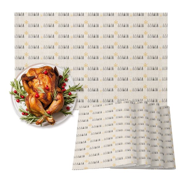 Vintage Pine Trees Cotton Linen Placemats Set of 1, Country Rustic Farmhouse Yellow Snowflake Washable Table Place Mats Heat Insulating Placemat for Dining Room Kitchen Daily Use 13 x 19 Inch