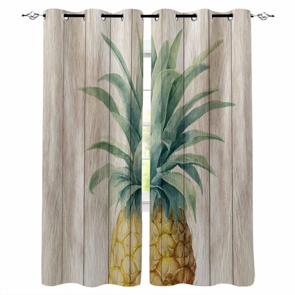 Vintage Pineapple Blackout Curtains for Bedroom Living Room Darkening Curtains 63 Inches Long Summer Botanical Watercolor Wooden Window Curtain 2 Panels Set Window Treatment Grommet Drapes 42"x63"