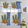 thumbnail image 1 of Vintage Pineapple Blue Flower Porcelain Curtain Tier and Valance Set 3 Piece, Summer Plant 3-inch Rod Pocket Window Tier Curtains Valance for Kitchen Living Room, 1 of 9