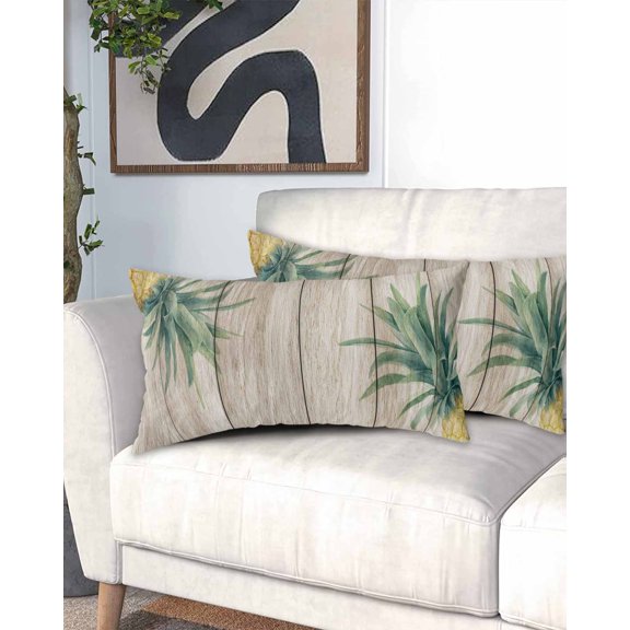 Vintage Pineapple California King Pillow Case - Microfiber Bed Throw Pillow Covers, Summer Botanical Watercolor Wooden Decorative Lumbar Pillow Cover with Envelope Closure for Sofa/Travel 20"x40"