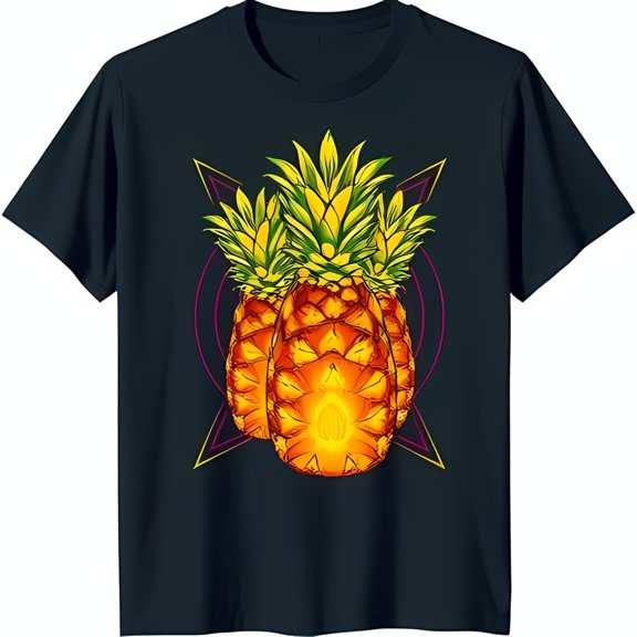 Vintage Pineapple Graphic T-Shirt Dark Blue with Bright Yellow Design