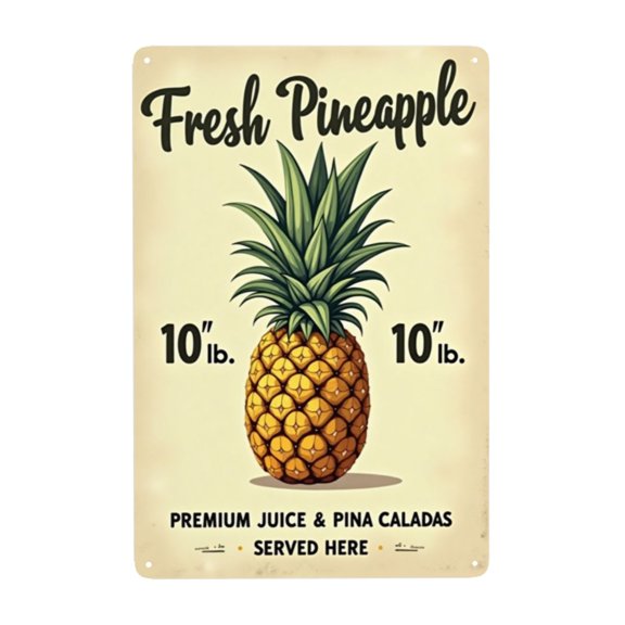 Vintage Pineapple Metal Tin Sign Retro Pineapple Wall Art Decor Tropical Fruit Metal Sign Kitchen Decor Bar Decor 8x12 Inch