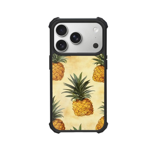 Vintage Pineapple Shockproof Case For iPhone 12 13 14 15 16 Pro Max Series – TPU Bumper + Hard PC Back, Air-Cushion Corners