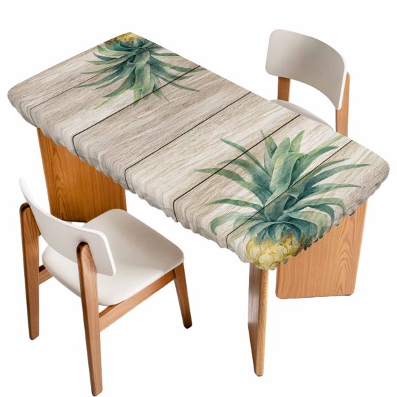 Vintage Pineapple Table Cloths for 3 Foot Rectangle Tables, Summer Botanical Watercolor Wooden Patio Waterproof Elastic Fitted Tablecloths, Washable Rectangular Table Cover for Camping