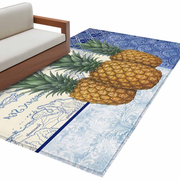 Vintage Pineapples Area Rug 4x6 Washable Rug Non Slip Geometric Navy Blue Retro Art Large Area Rug Indoor Floor Carpet for Entryway Bedroom Kitchen Living Room Home Office Dining Room Nursery