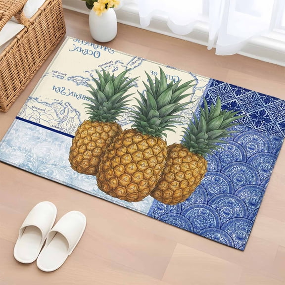 Vintage Pineapples Entryway Rug 2'x3' Non Slip Front Door Mats, Geometric Navy Blue Retro Art Entrance Rugs Indoor Outdoor Carpet, Washable Floor Mats Small Area Rug for Bedroom Kitchen