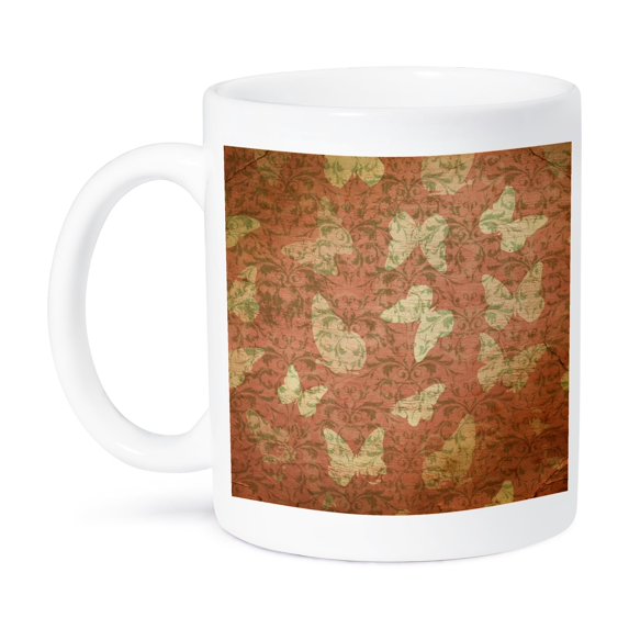 3dRose, Vintage Pink and Cream Butterflies, 11oz Mug