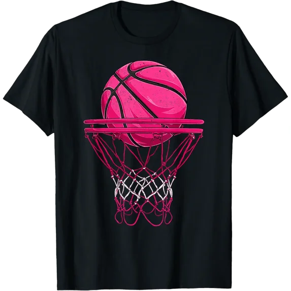 Vintage Pink Basketball Desgin For Women Girl T-Shirt Size S-5XL