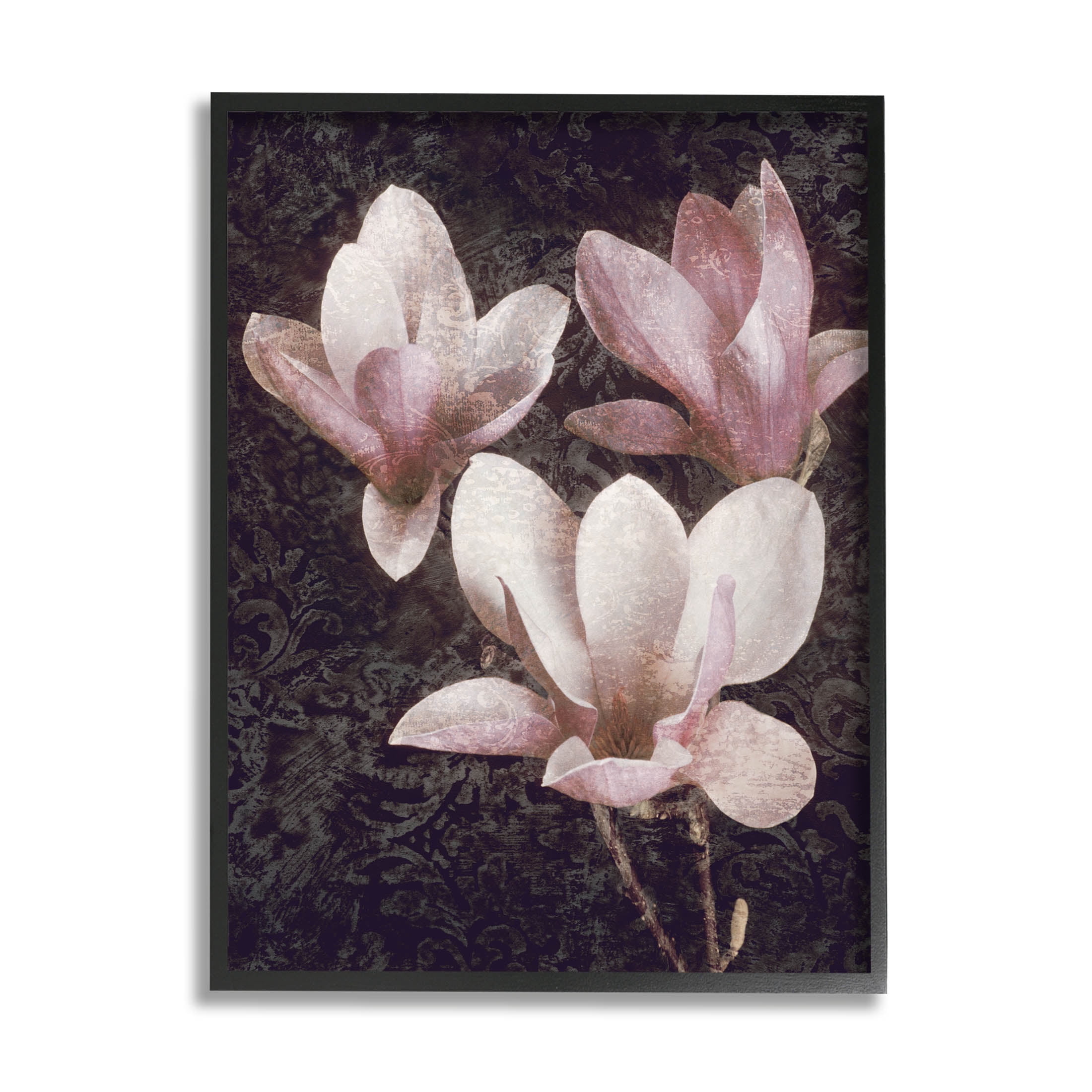 Vintage Pink Blooms Damask Pattern Botanical & Floral Graphic Art Black Framed Art Print Wall Art